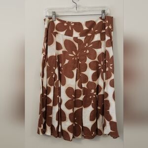 Rafaella Linen Sz 10 Vintage Floral Brown and White Pleated Skirt